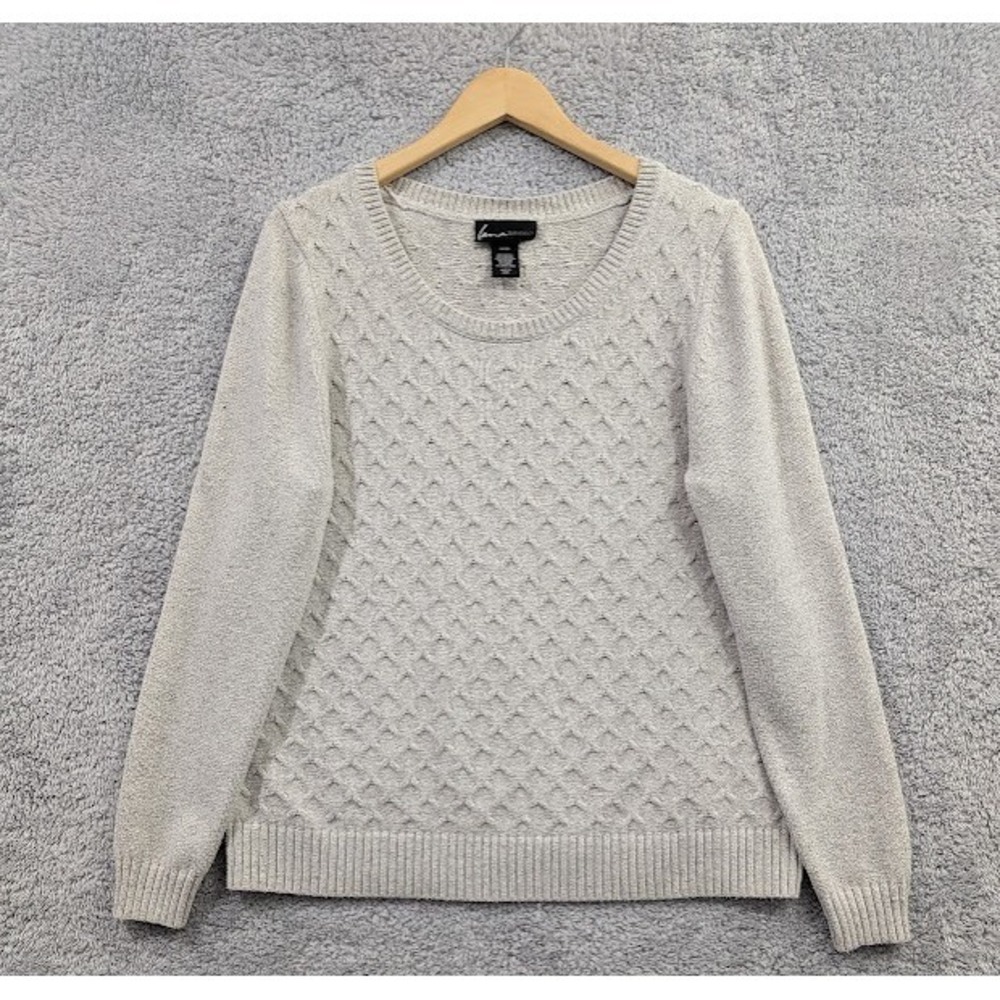 Lane Bryant Sweater Women 18/20 Beige Metallic‎ Pointelle Side Button Scoop Neck
